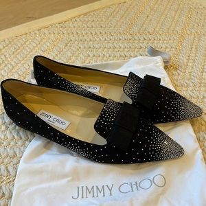 Never Worn Jimmy Choo Gala Flat w/ Crystals, Black Suede size 39.5